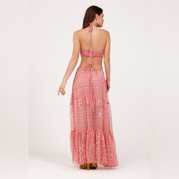 NWT MISA Los Angeles $510 Dalia Cutout Halter Chiffon Maxi Dress in Septima Geo - Picture 2 of 8